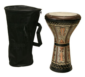 Hand engraved copper doumbek with synthetic head